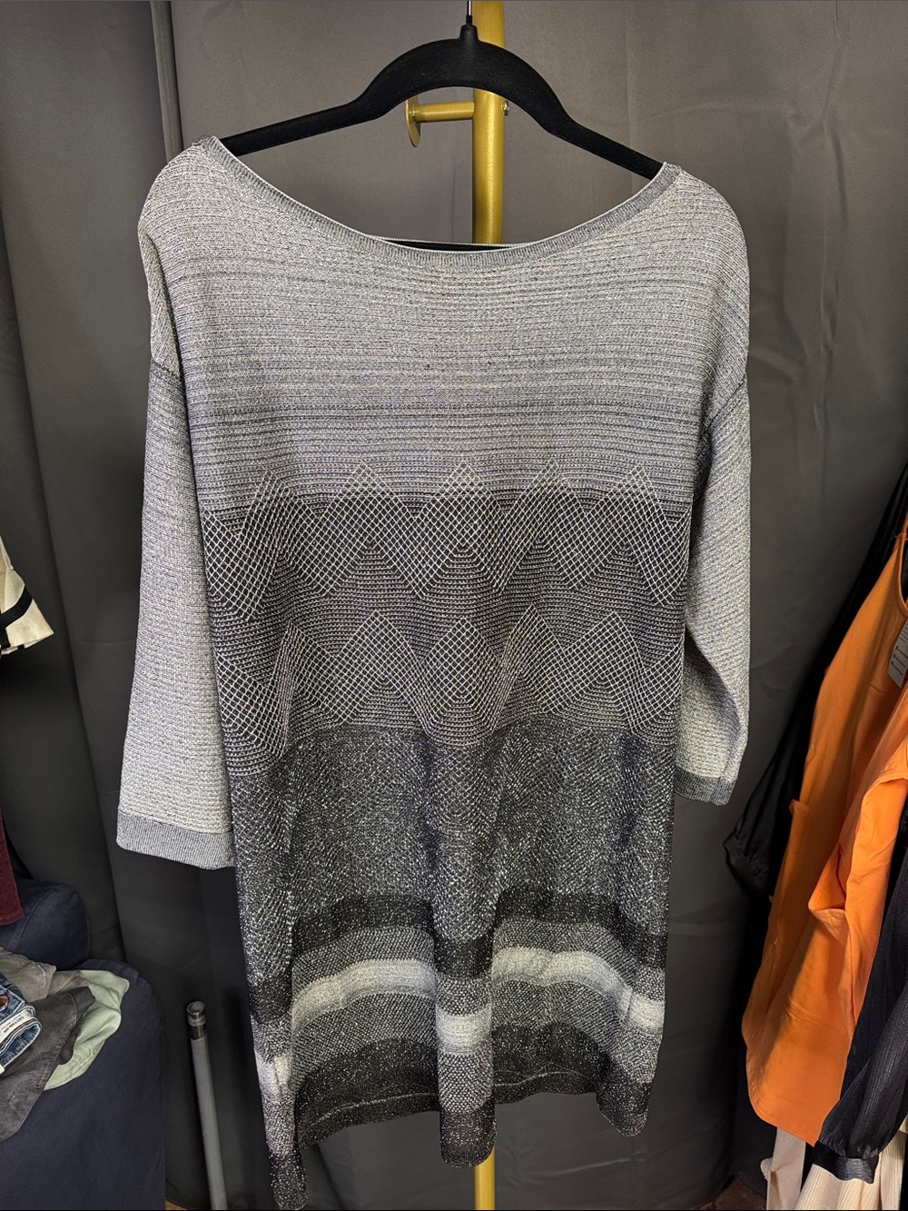 White House Black Market Gray Ombre Off-the-Shoulder Sweater Dress/Tunic